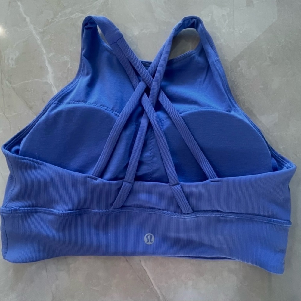 Lululemon Sports Bra Size 10 Purple Blue Med Support Removable Cups Criss Cross - Picture 3 of 7